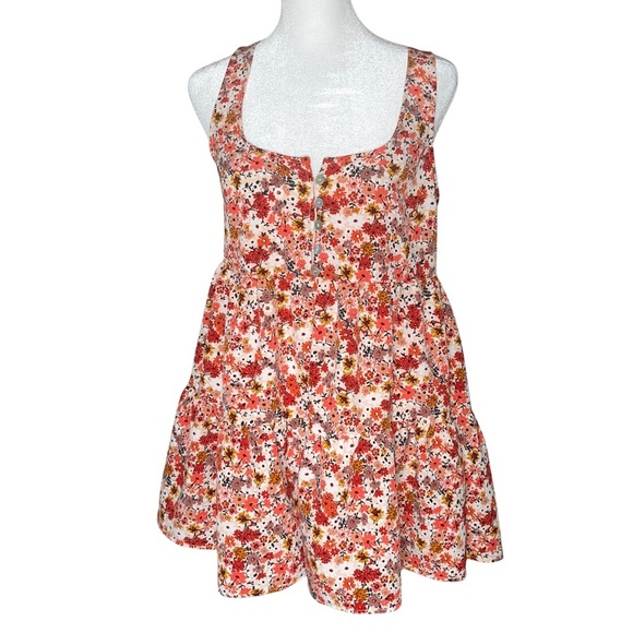 Urban Outfitters Floral Tiered Babydoll Romper Red Pink Orange Boho Festival S - Picture 4 of 7